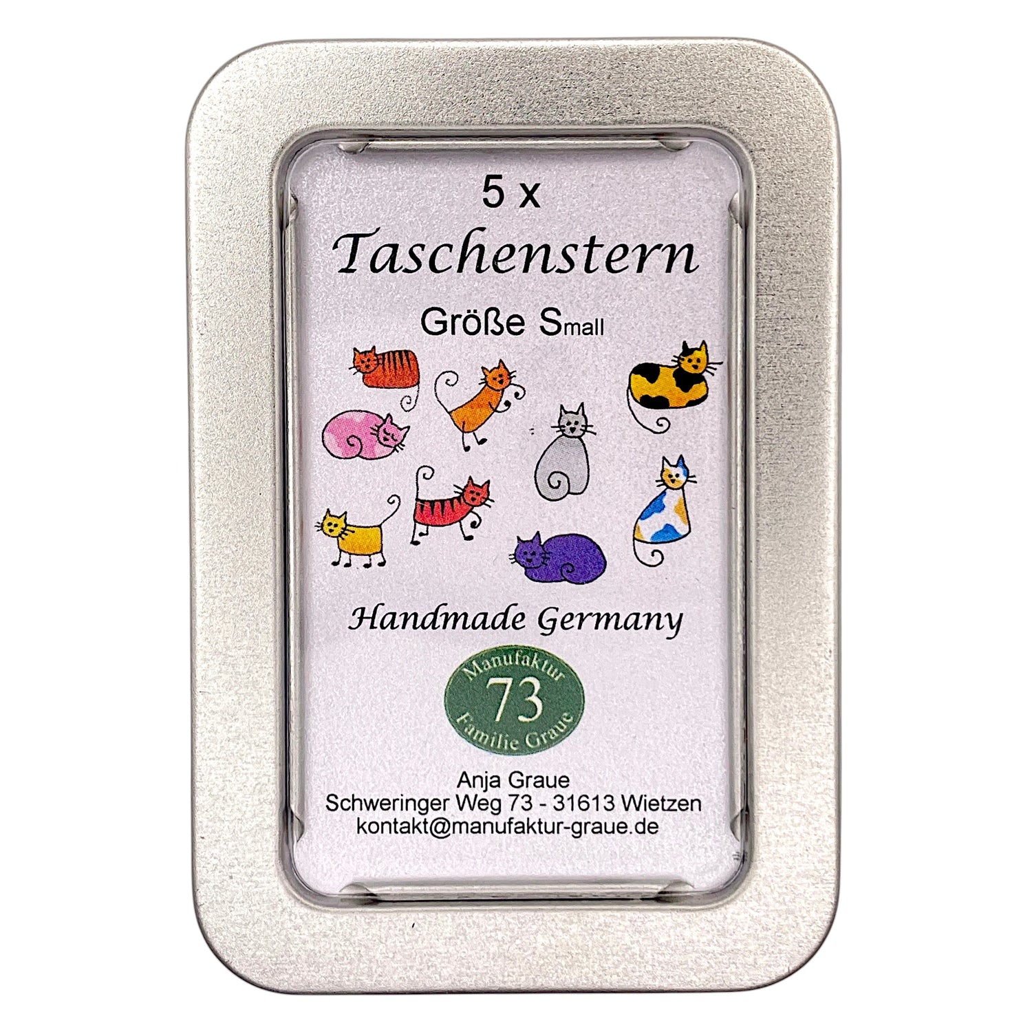 Geöffneter Papierstern Mini mit Katzencomic-Motiv als liebevolle Dekoration und Geschenkidee.