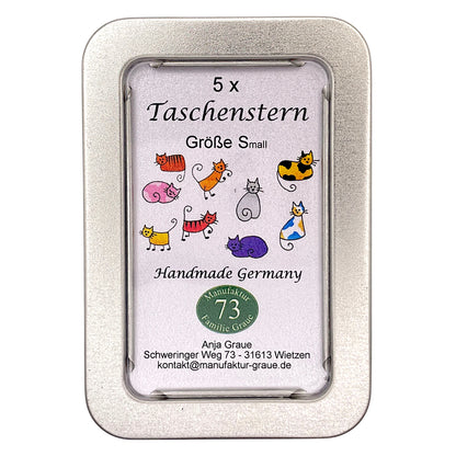 Geöffneter Papierstern Mini mit Katzencomic-Motiv als liebevolle Dekoration und Geschenkidee.