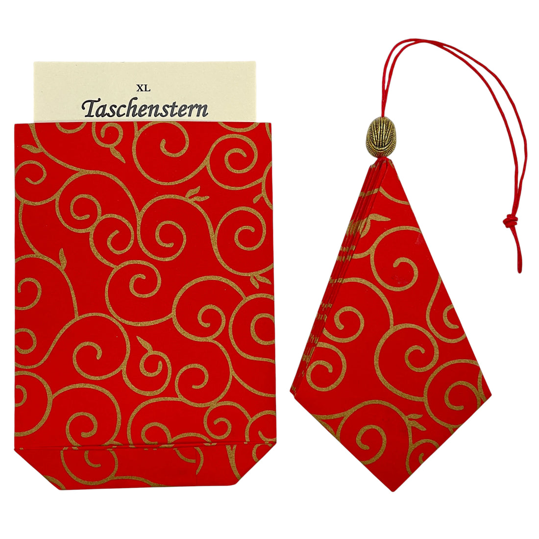 Papierstern Arabeske in Rot als Faltstern-Taschenstern XL mit Etui – dekorativer Weihnachtsstern zum Verschenken.
