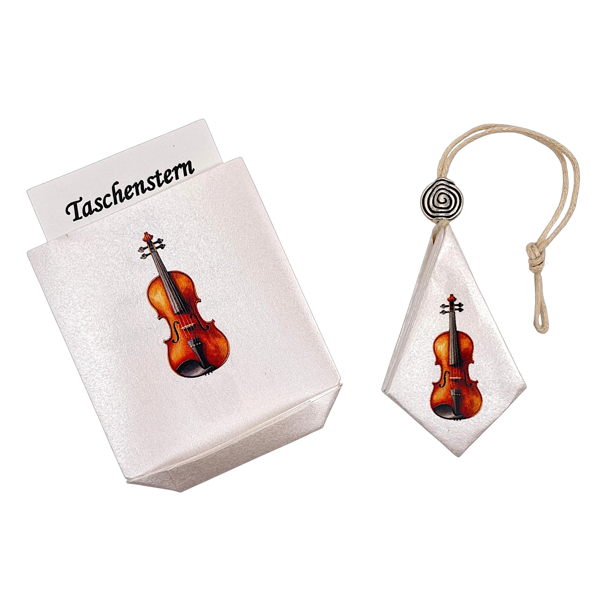 Geige auf einem Papierstern und Taschenstern