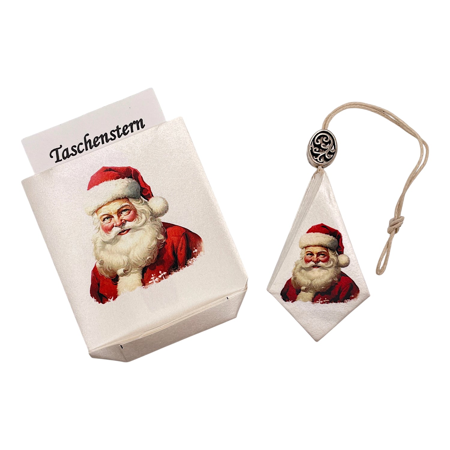 Papierstern Weihnachtsmann mit Etui – hochwertiger Faltstern als Weihnachtsdekoration und besondere Geschenkidee zu Weihnachten.