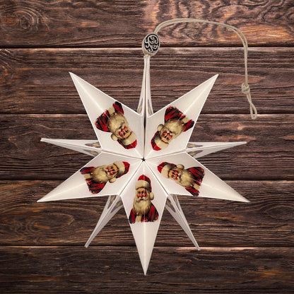 Fensterstern mit Weihnachtsmann von Manufaktur Graue – handgefertigter Papierstern für Adventszeit, Weihnachtsdeko und festliche Wohnräume.
