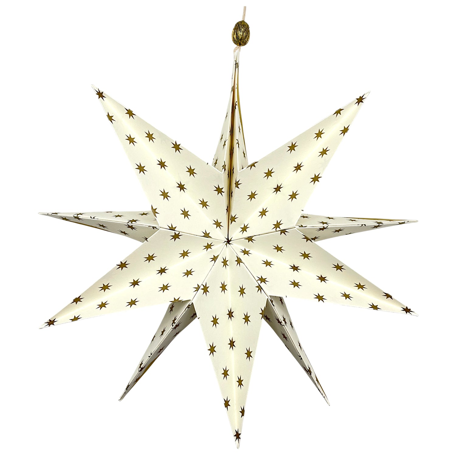Großer Stern aus Papier in weiß mit gold.