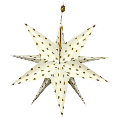 Großer Stern aus Papier in weiß mit gold.