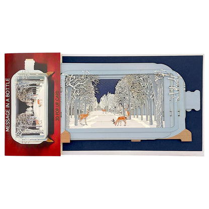 Rückseite der Pop-up-Karte Winter Wunderland mit Schreibfeld und Briefumschlag