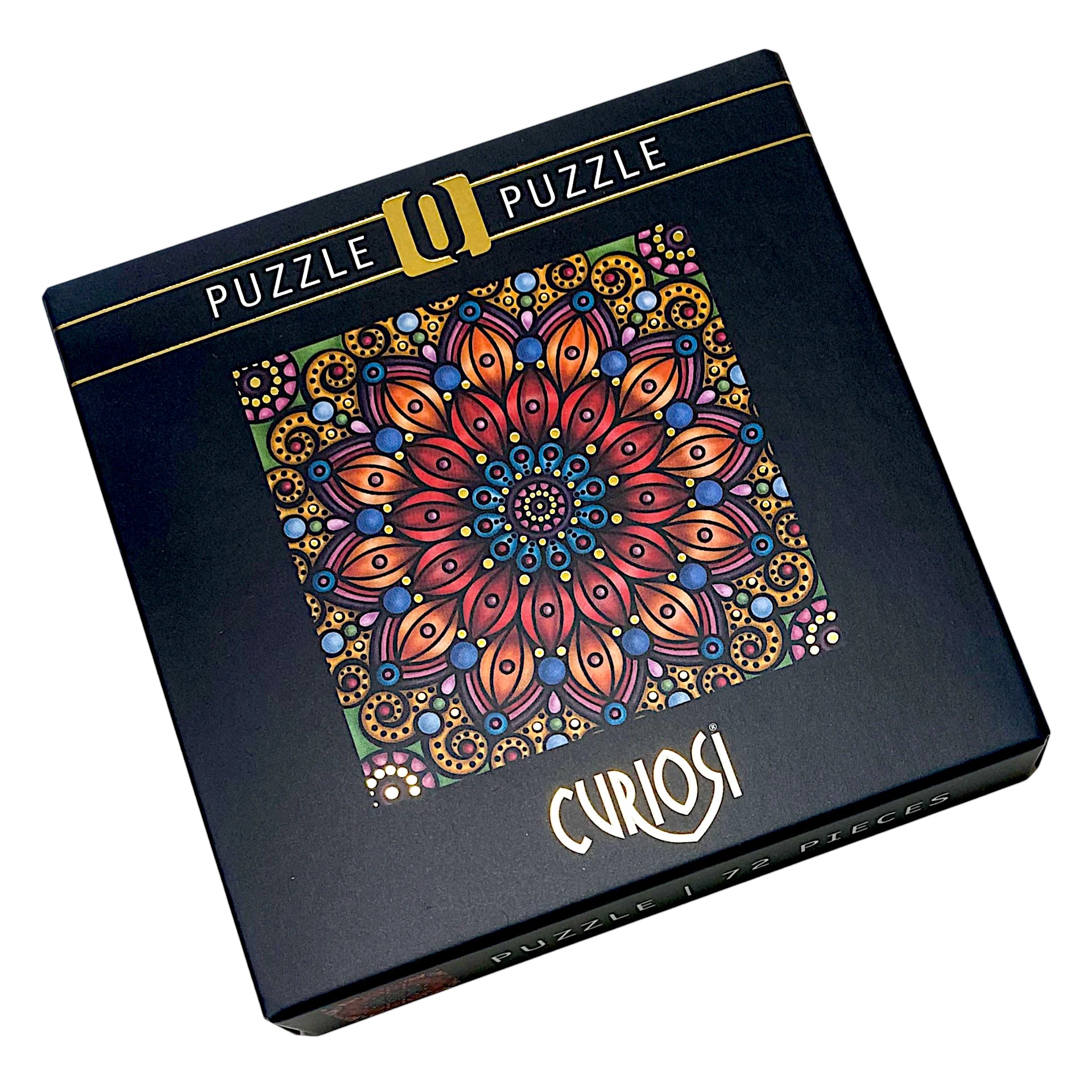 Puzzlebox „Mandala mit Goldglanz“ von Curiosi, Edition Q Gold 4 mit edlem Goldglanzeffekt und 72 einzigartigen Puzzleteilen.
