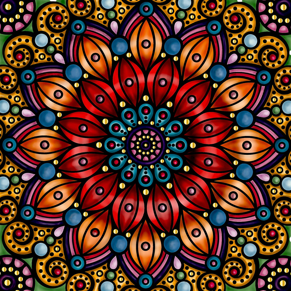 Mandala mit Goldglanz als fertiges Puzzlemotiv von Curiosi mit kunstvollem Ornamentdesign und 72 einzigartigen Puzzleteilen.