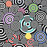 Fertiges Curiosi-Puzzle „Bunte Kringel“ mit farbenfrohem, abstraktem Kringelmotiv und 70 einzigartig geformten Puzzleteilen.