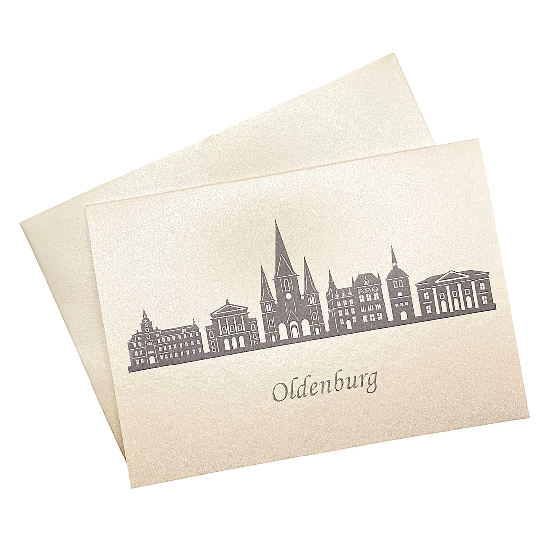 Klappkarte mit Umschlag und Druck der Skyline von Oldenburg