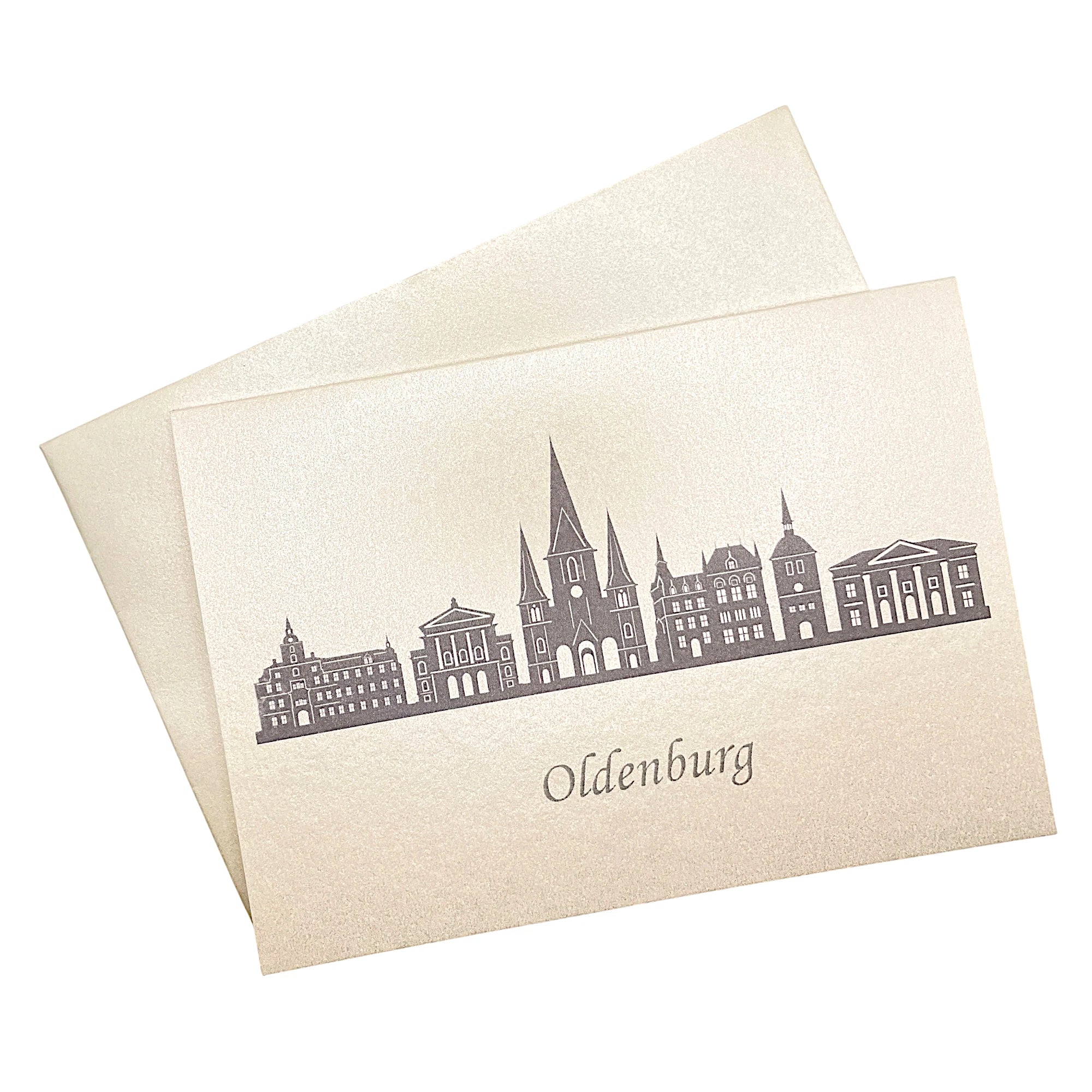 Klappkarte mit Umschlag und Druck der Skyline von Oldenburg