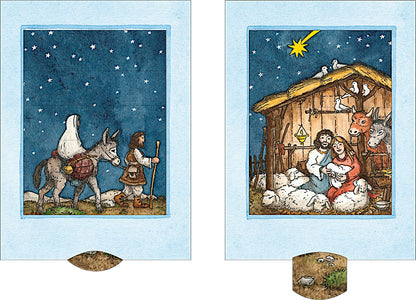 Besondere Weihnachtskarte mit Krippe und faszinierendem Bewegungseffekt.