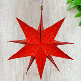 Handgefalteter roter Papierstern Arabeske XL für Weihnachtsdeko, Dekoration und festliche Wohnraumgestaltung.