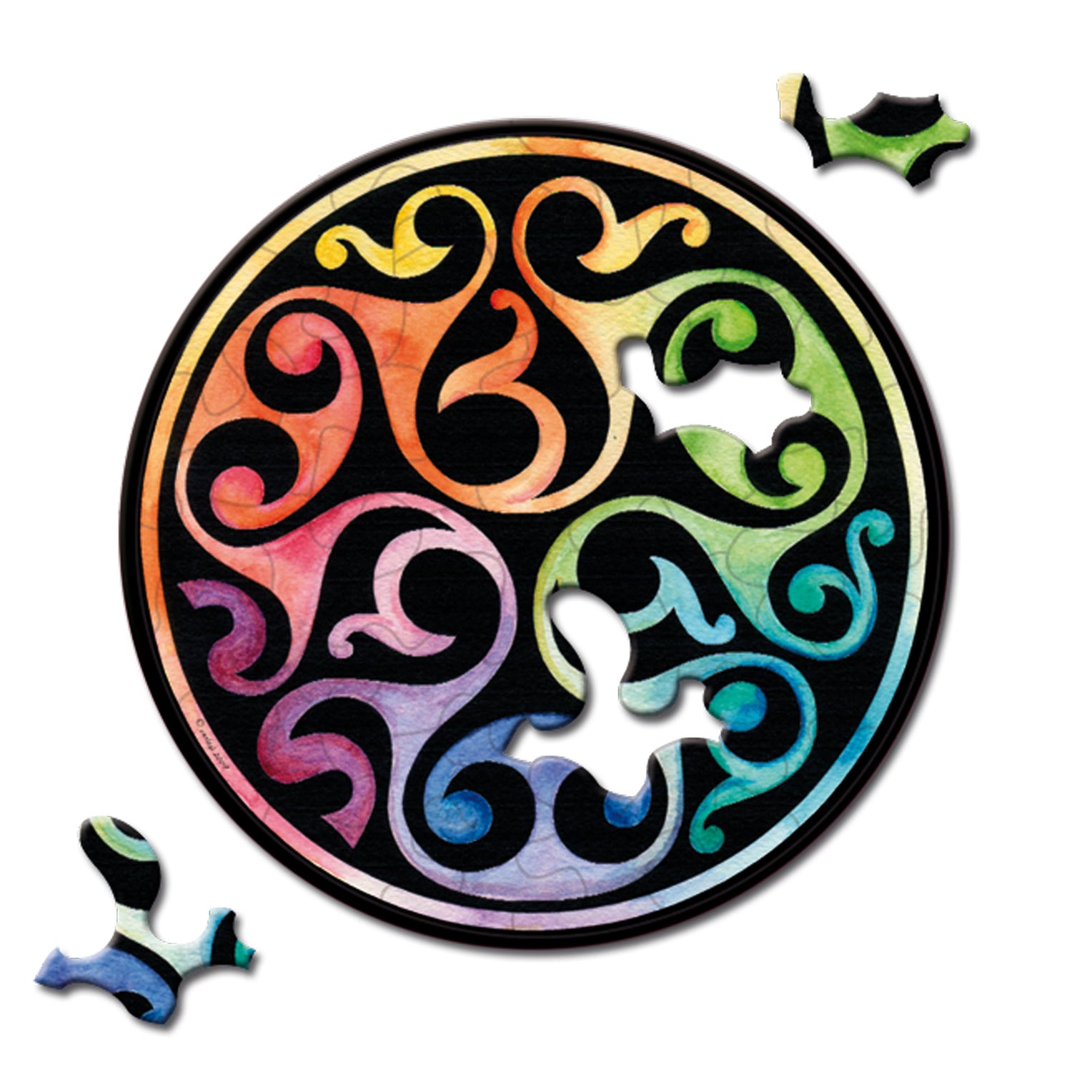 Rundes Curiosi Picoli Puzzle „Knospe“ mit kunstvollem Aquarellmotiv und 33 einzigartigen Puzzleteilen.