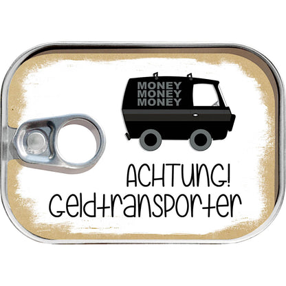 Dosenpost Geldtransporter mit Transporter-Motiv – originelle Verpackung für ein Geldgeschenk
