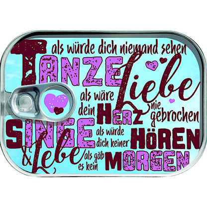 Dosenpost Tanze Liebe Lebe Singe – originelle Geschenkidee voller Lebensfreude

