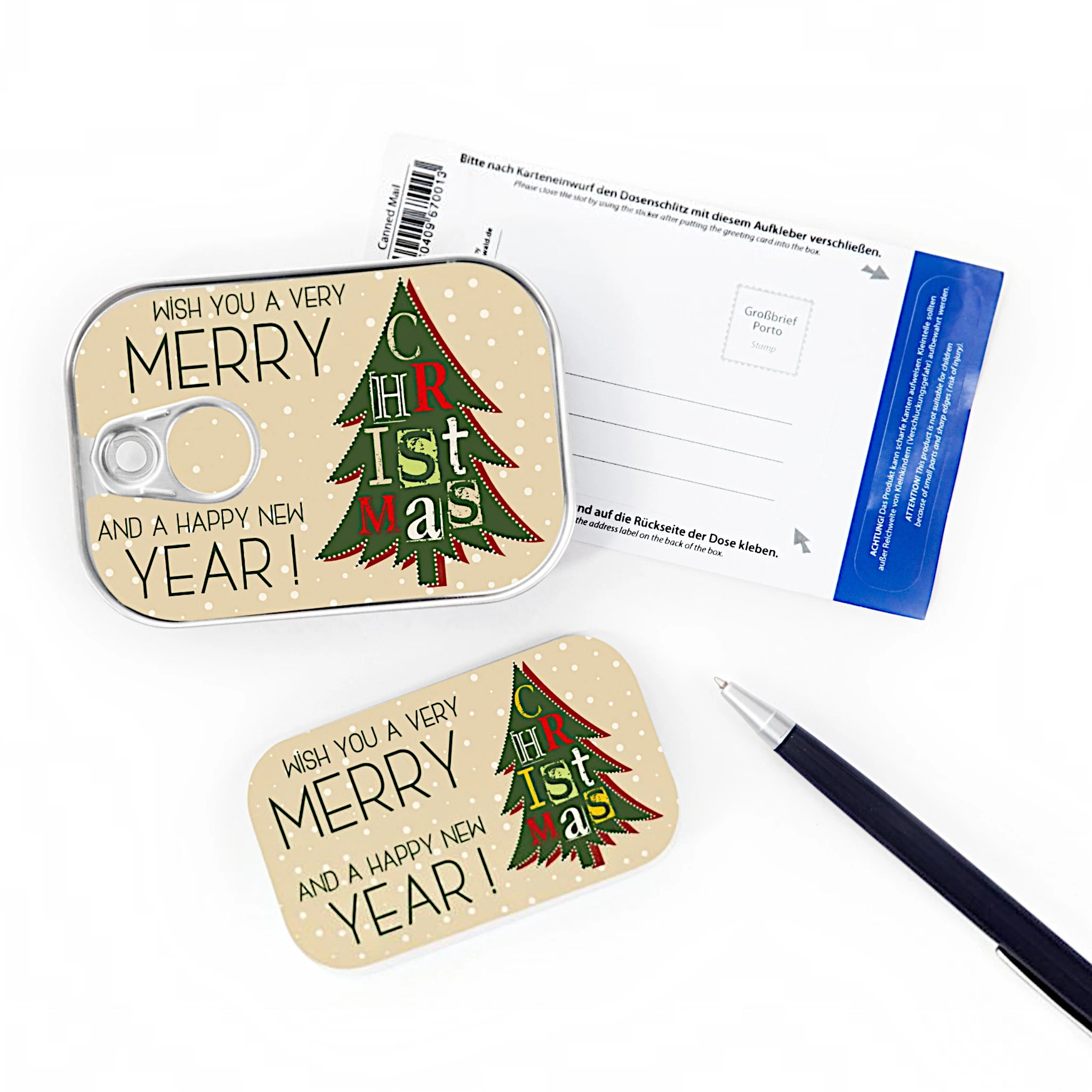 Dosenpost „Wish you a Merry Christmas“ mit Grußkarte als besondere Alternative zur klassischen Postkarte