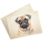 Klappkarte mit Mops auf passendem Umschlag aus Perlglanzpapier
