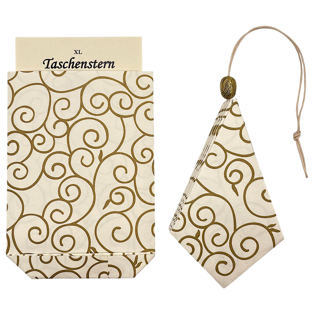 Papierstern Arabeske in Altweiß mit passendem Etui – dekorativer Faltstern für Weihnachten und winterliche Dekoration.

