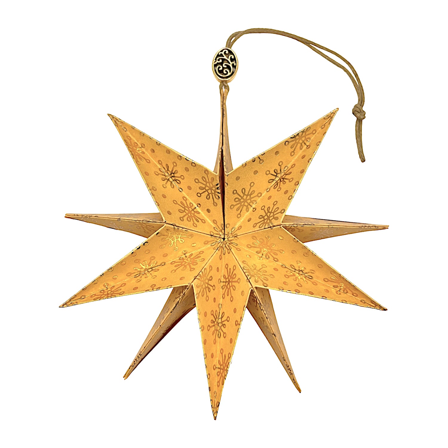 Papierstern mit goldenem Weihnachtsmuster, kunstvoll entfaltet mit edlem Glanz  
