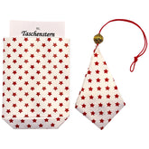 Papierstern in Goldweiß mit roten Sternen und passendem Etui – dekorativer Weihnachtsstern aus hochwertigem Papier.