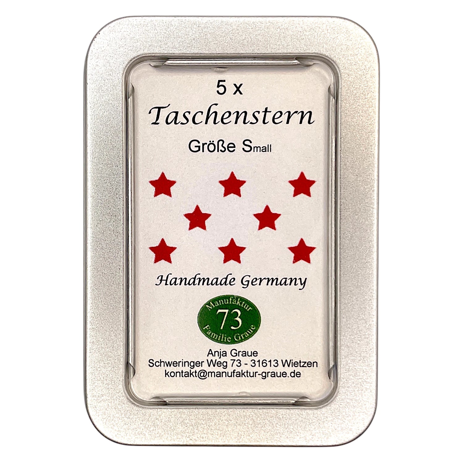 Schmuckdose mit fünf Mini-Taschensternen Goldweiß-Rot aus hochwertigem Perlglanzpapier