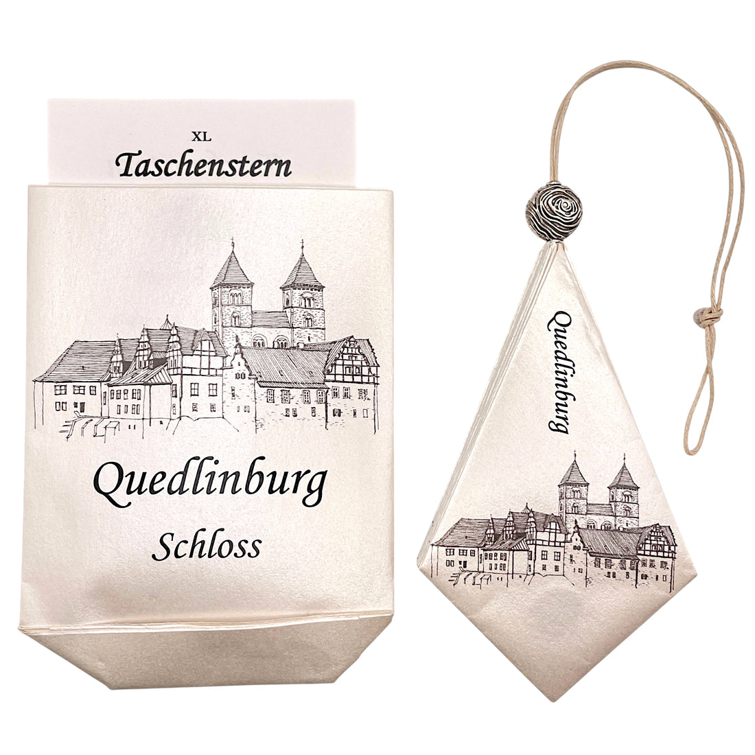 Papierstern XL mit Motiv Quedlinburger Schloss und passendem Etui – dekorativer Weihnachtsstern aus Papier.