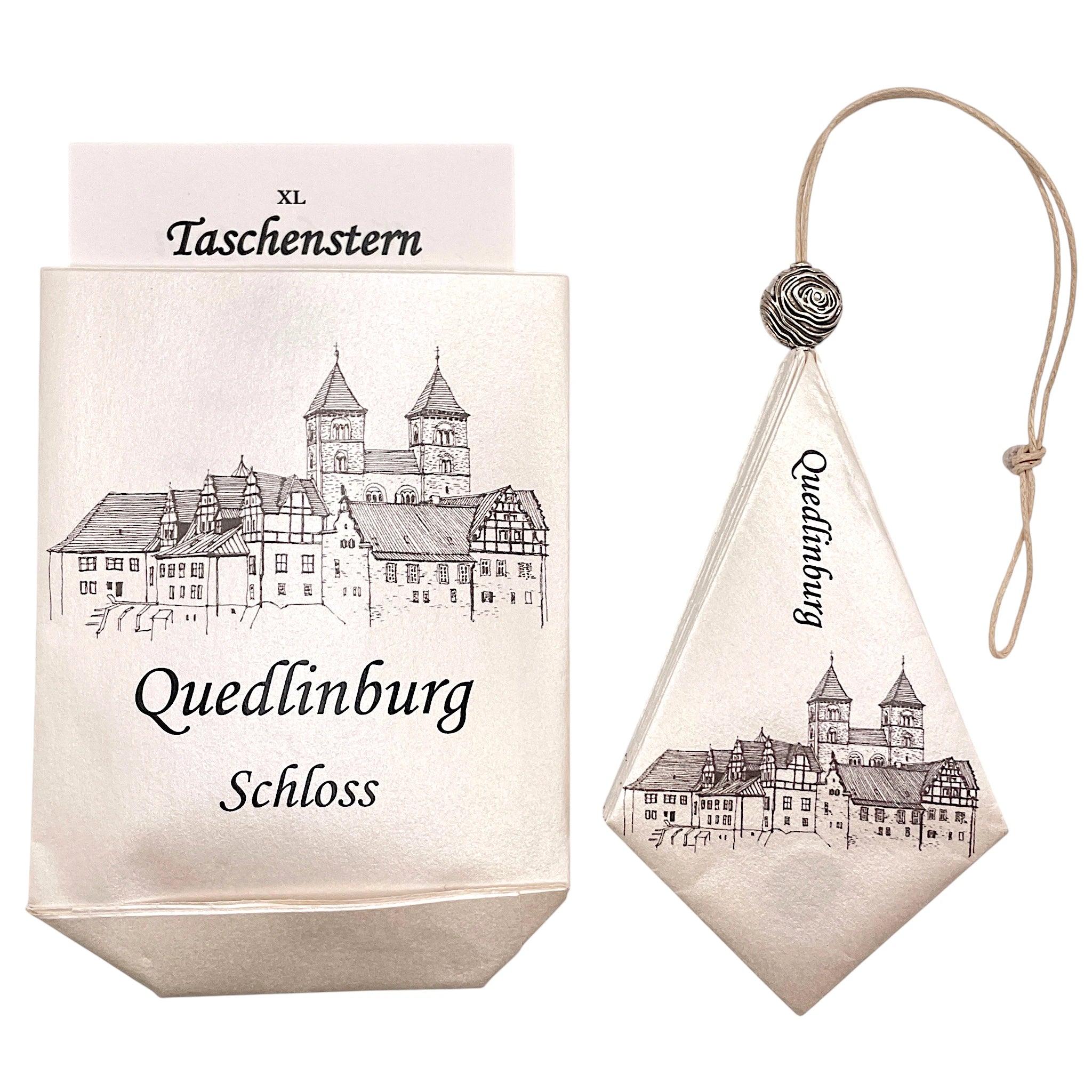 Papierstern XL mit Motiv Quedlinburger Schloss und passendem Etui – dekorativer Weihnachtsstern aus Papier.