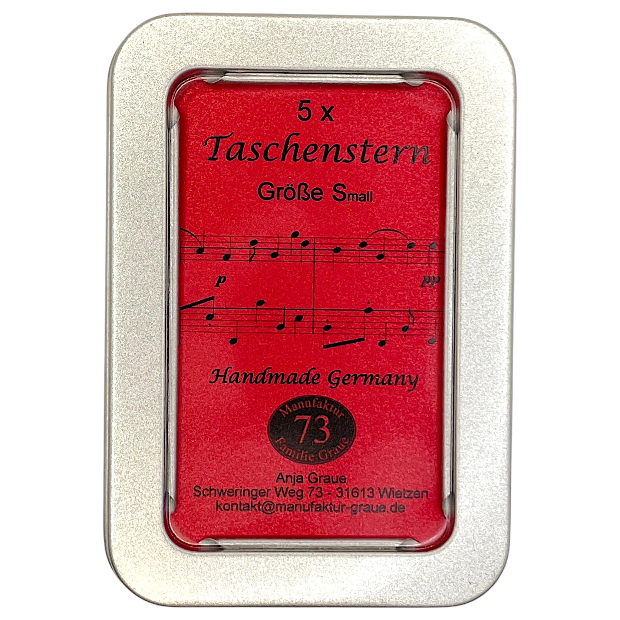 Taschenstern Noten Mini in Rot mit dekorativem Notendruck
