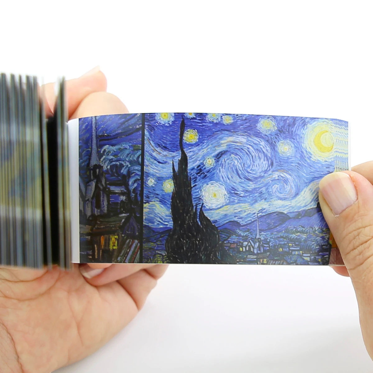 Daumenkino mit Blättereffekt und Kunstwerken von Vincent van Gogh.