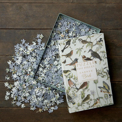 Hochwertiges 1000-Teile-Puzzle mit Gartenvögeln aus dem dänischen Familienunternehmen Koustrup &amp; Co.